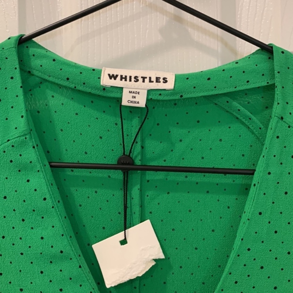 Whistles Kelly Green Micro Spot Polka Dot Modest Midi Dress Size 2 - Picture 12 of 12